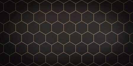 Dark background of black cells with gold stroke - 3D illustration