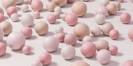 Pink meteorites scattered on a white background with a shadow - 3D illustration
