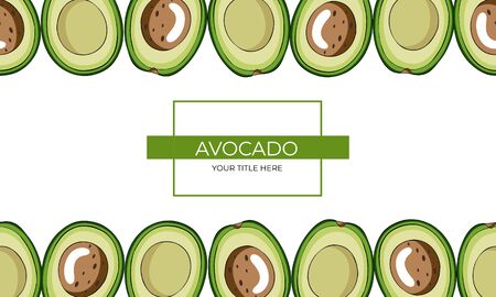 Frame of avocado slices on top and bottom of the sheet on a white background with space for textのイラスト素材
