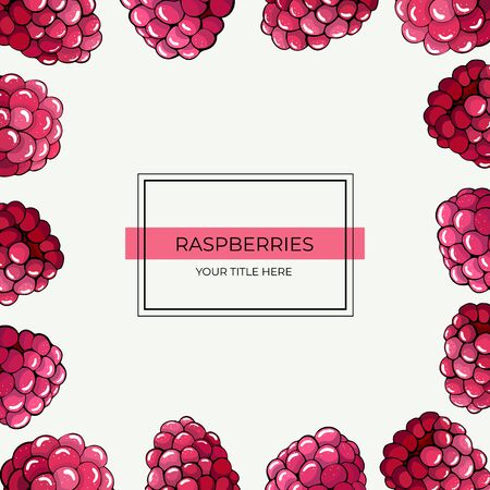 Frame of pink raspberry berries isolated on white backgroundのイラスト素材