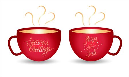 New Year lettering gold color on red circles isolated on a white backgroundのイラスト素材