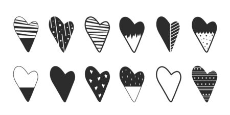 Set of hearts in black scandinavian style on a white backgroundのイラスト素材