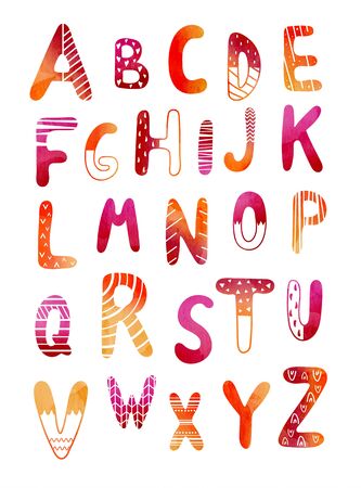 Scandinavian style alphabet poster with watercolor textureの写真素材