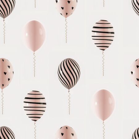 Seamless pattern of pink balloons with a black pattern on a light background  - 3D illustrationの写真素材