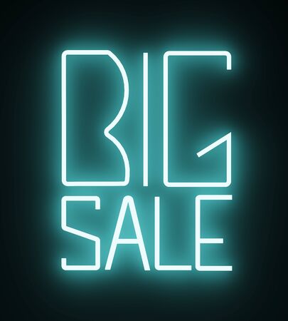 Lettering big sale glowing in blue on a dark background  - 3D illustrationの写真素材