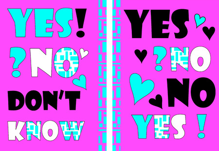 Abstract composition, title sheet, creative text, figure yes-no.  Vector illustration isolated on pink background.のイラスト素材