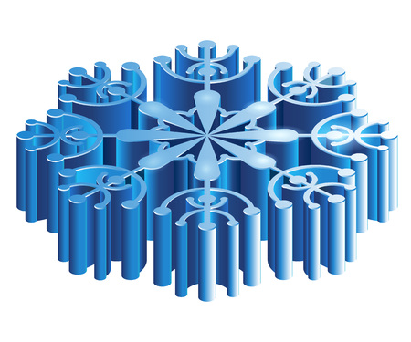 Merry Christmas isometric 3D snowflake template in blue color on white background isolated vector illustration.のイラスト素材