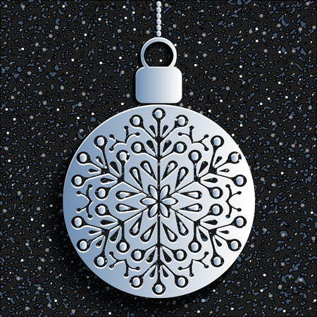 Christmas ball with a snowflake cut out of paper. Template for Christmas cards, invitations for Christmas party. Festive background. Vector illustration.のイラスト素材
