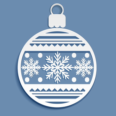 Christmas ball with a snowflake cut out of paper. Template for Christmas cards, invitations for Christmas party. Festive background. Vector illustration.のイラスト素材