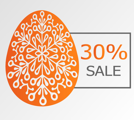 Easter sale 30 percent on the frame.  Orange ornamentical egg. Backgroundのイラスト素材