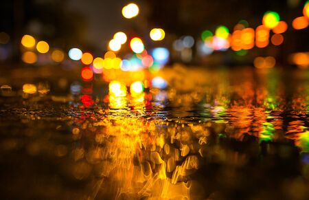 Glare from raindrops at night. night rainy weather