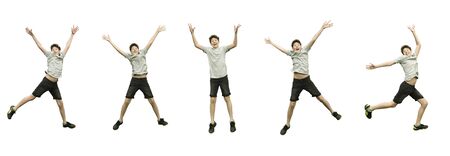 Positive emotions of a young man after quarantine. The joy of the upcoming meeting with friends. A mask and gloves are not needed. The concept of pleasant communication.の写真素材