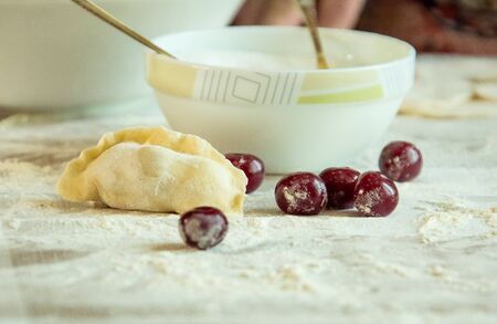 Cherry dumplings. A traditional dish in Ukraine, when the cherries keep up.の写真素材