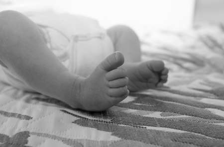Children Babies. Child care. Small legs of a newborn baby.の写真素材