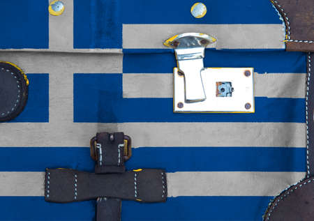 Flag of greece is in texture. Template. Coronavirus pandemic. Countries are closed. Locks.の写真素材