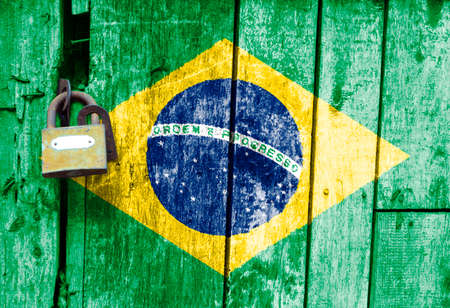 Brazil flag is in texture. Template. Coronavirus pandemic. Countries are closed. Locksの写真素材