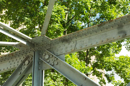 The old railway bridge. Steel structure truss assembly. Built in the middle of the 20th century.