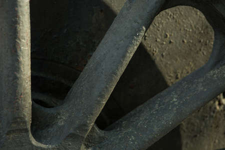 Railway equipment. Wheelset of a steam locomotive. Cast wheel.の写真素材