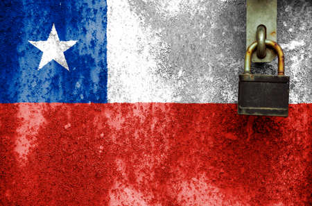 Chile flag is on texture. Template. Coronavirus pandemic. Countries may be closed. Locks.の写真素材