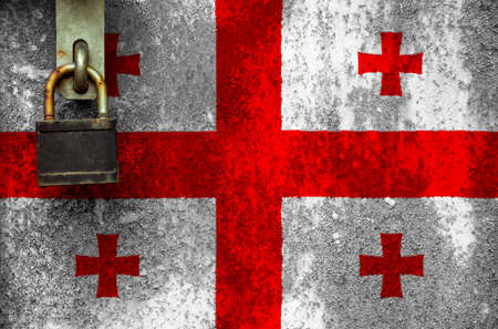 Flag of Georgia is on texture. Template. Coronavirus pandemic. Countries may be closed. Locks.の写真素材