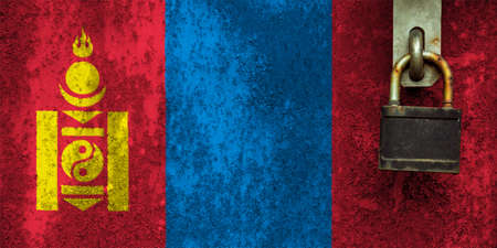 Mongolia flag is on texture. Template. Coronavirus pandemic. Countries may be closed. Locks.の写真素材
