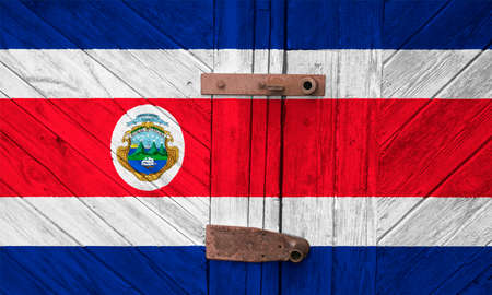 Flag of Costa Rica is on texture. Template. Coronavirus pandemic. Countries may be closed. Locks.