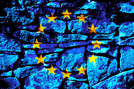 EU flag on texture background. Background for greeting cards for EU public holidays. Europe Day is...