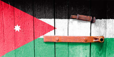 Jordan flag is on texture. Template. Coronavirus pandemic. Countries may be closed. Locks.の写真素材