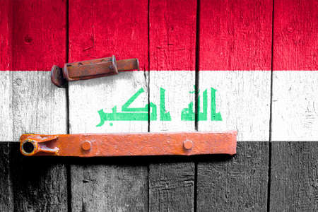 Iraq flag flag is on texture. Template. Coronavirus pandemic. Countries may be closed. Locks.