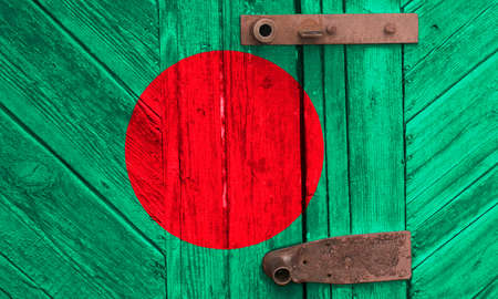 Bangladesh flag is on texture. Template. Coronavirus pandemic. Countries may be closed. Locks.の写真素材