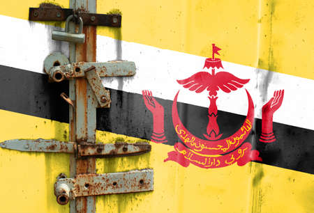 Brunei flag is on texture. Template. Coronavirus pandemic. Countries may be closed. Locks.の写真素材