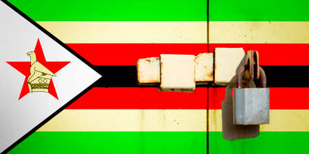 Zimbabwe flag is on texture. Template. Coronavirus pandemic. Countries may be closed. Locks.の写真素材