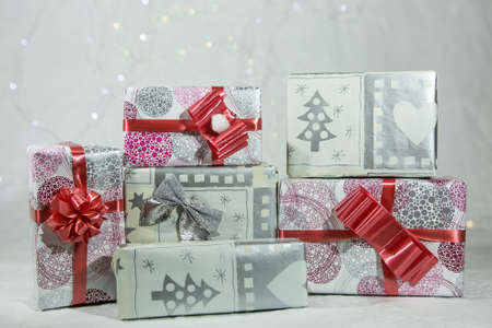 Christmas gift boxes on a white background. Blank for the designer.