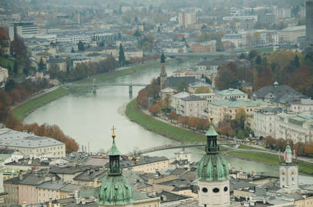 Salzburg, Austria - 10/11/2014: view of the city and the Salzach river from the highest point of the city in the Hohensalzburg fortress.のeditorial素材