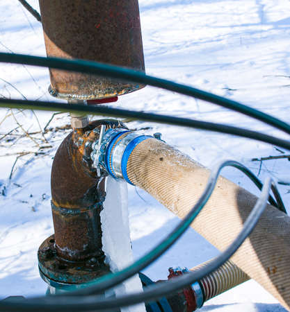 Winter. Very coldy. Icing the emergency water pump in winter.