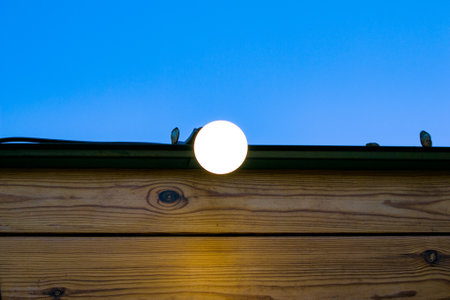 Close-up look-up view of street lighting with light comes on during the daytime. Concept for waste...