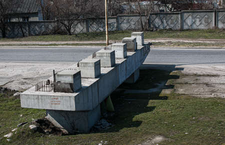 Highway overpass construction. Site of under construction viaduct.の写真素材