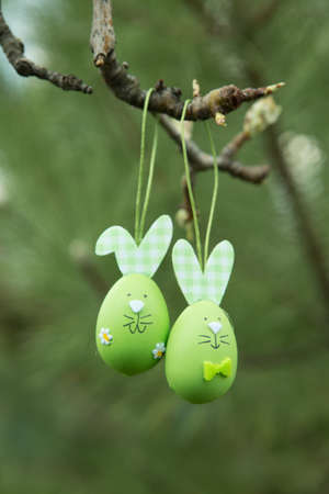 Easter egg on pine branches. Eggs for the festive table on the day of the liturgical holiday of the...