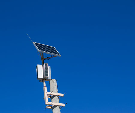 Household home turbine on a clear day. With these generators, households save energy costs.