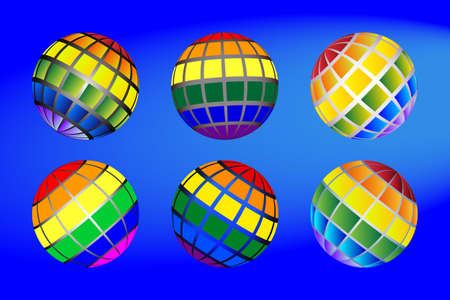 A set of globes painted in the colors of the LGBT community, the flag of gay, lesbian, bisexual, transgender. Flat design. Vector image.のイラスト素材