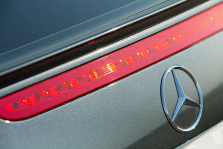 Dnepropetrovsk, Ukraine - 08.24.2021: Photos of the Mercedes Benz SL550 convertible on the road....