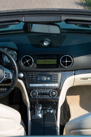 Dnepropetrovsk, Ukraine - 08.24.2021: Photos of Mercedes Benz SL550 convertible. Dashboard view....