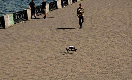 Dnepropetrovsk, Ukraine - 09.17.2021: Local TV reporters using drone filming on an environmental disaster.のeditorial素材