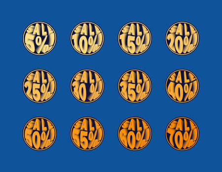 Discount icons set. Black balloons with 5, 10, 15, 20, 25, 30, 35, 40, 50, 55, 60 and 70 percent...