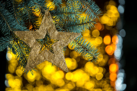 Christmas toy on sparkling and fabulous bokeh background with copy space. Christmas background for...