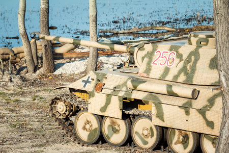 Dnepr, Ukraine - 10.29.2013: Military enactment show of WW2 period with tanks, aircraft, vehicles and people in period costume and uniform. Restoration of the Battle for the liberation of Dneprのeditorial素材