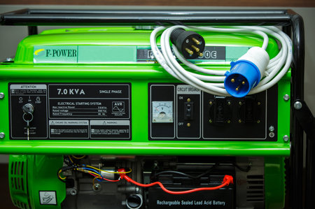 Electric plug with wires on the generator. Special electrical plugs for the output of the received...