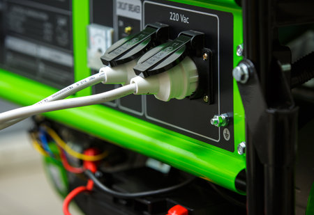 Electric plug with wires on the generator. Special electrical plugs for the output of the received...