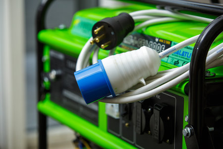 Electric plug with wires on the generator. Special electrical plugs for the output of the received...