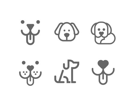 Dog, puppy vector line icon setのイラスト素材